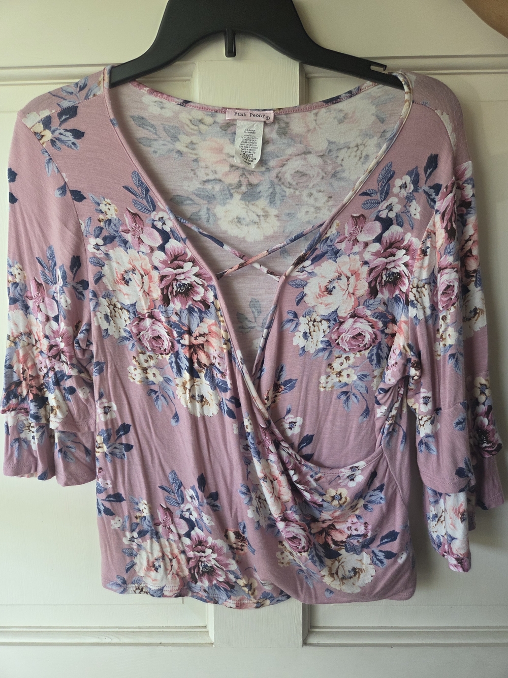 Pink Peony Floral Print Women's Blouse - Pink